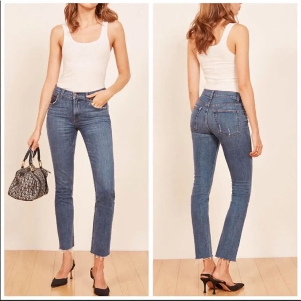 REFORMATION | Mid Rise Slim Jeans in Kasai with Raw Edge Hem Distressed Size 26